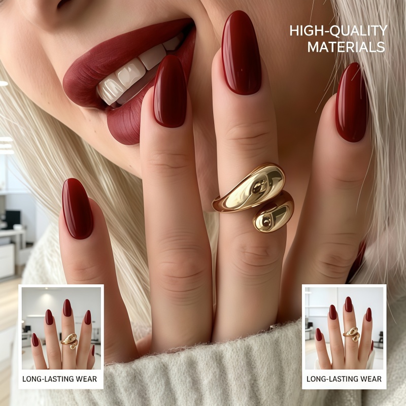 Nail Art Red Wine - 2026 New 24PCS Solid color wine
