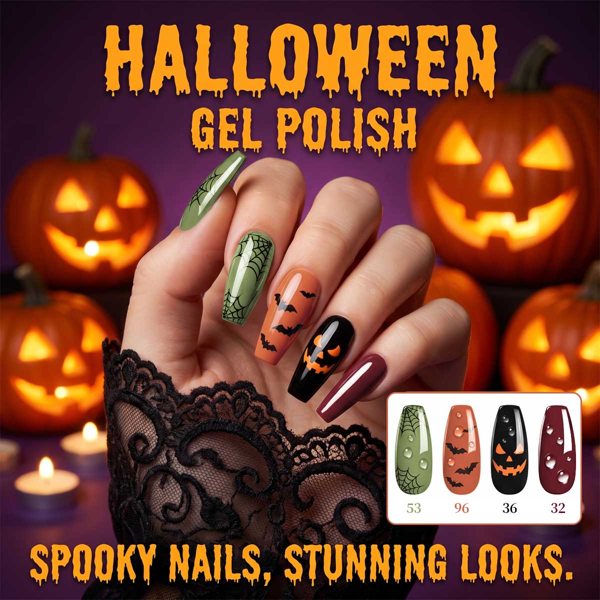 Nail Art Gothic - 4-Pack of Olive Green, Orange, Burgundy,
