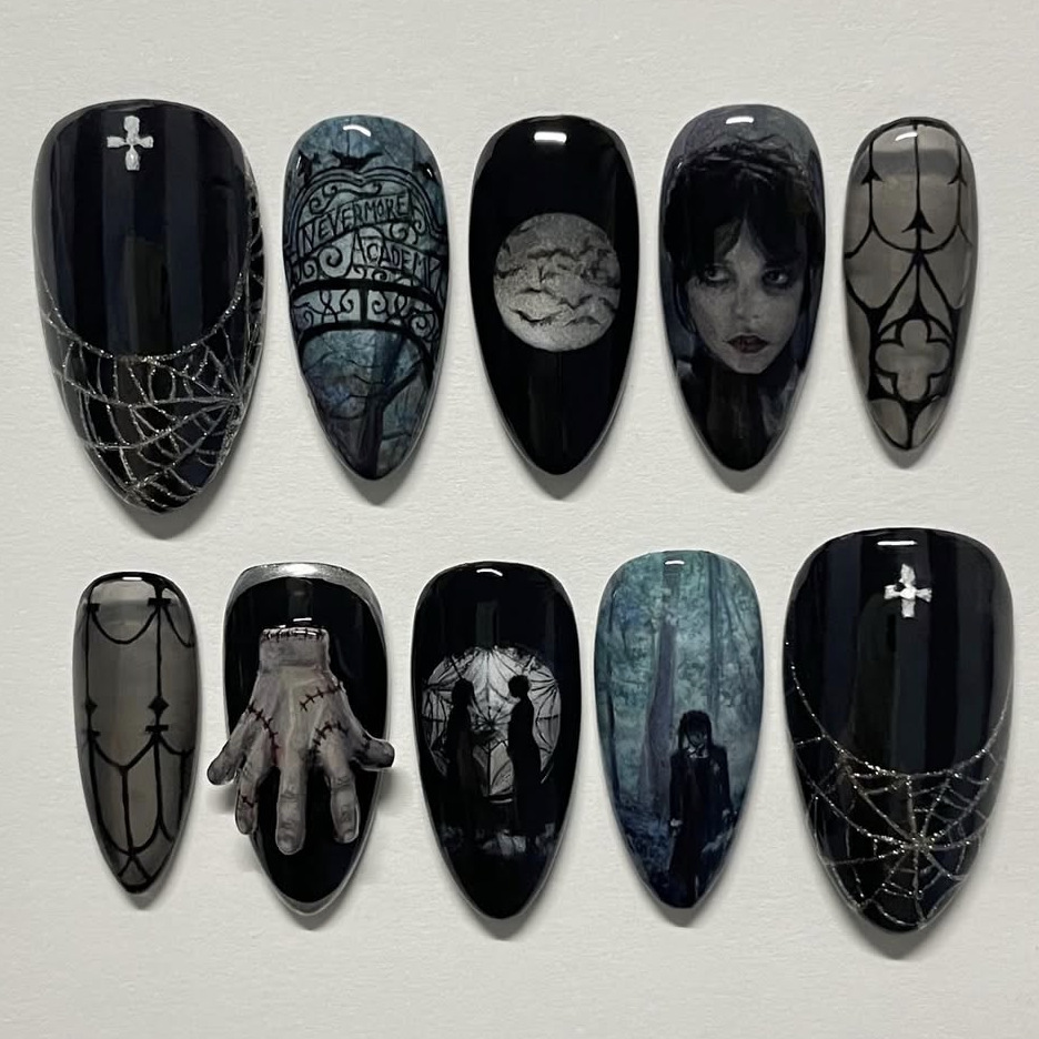 Nail Art Gothic - 24pcs Dark Gothic Punk Fake Nails