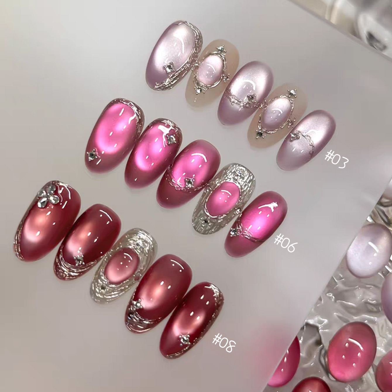 Nail Art Pink Cat Eye - 1pcs TC 2026 Summer Popular Ice