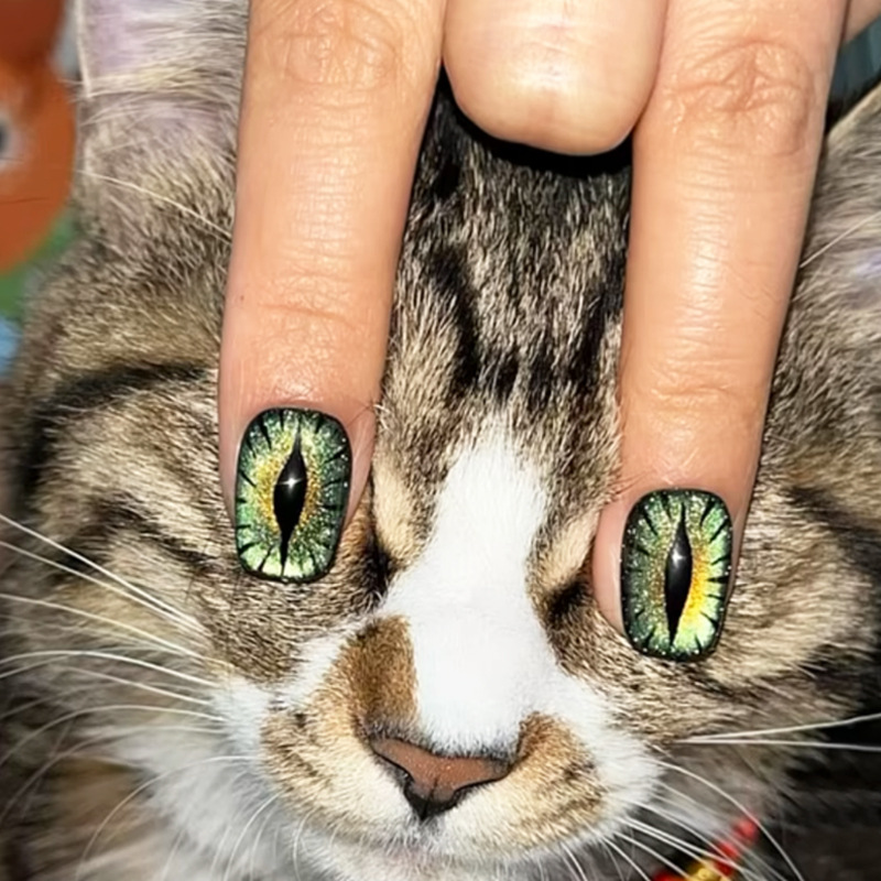 Nail Art Full Cat Eye - Short fake nails for women shimmer