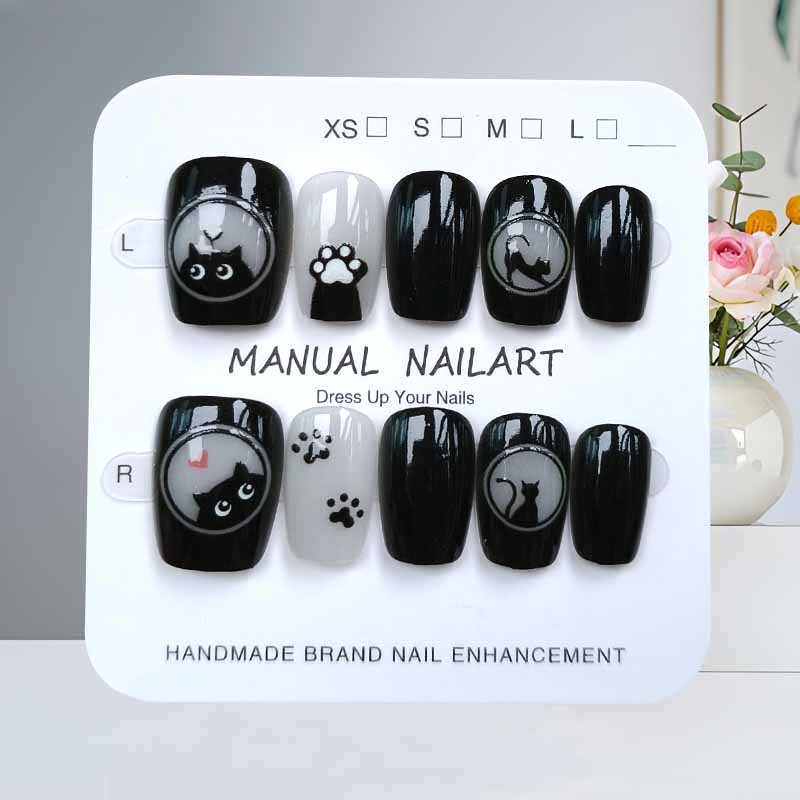 Nail Art Pink Cat Eye - 10Pcs Cute Cartoon Black Cat and