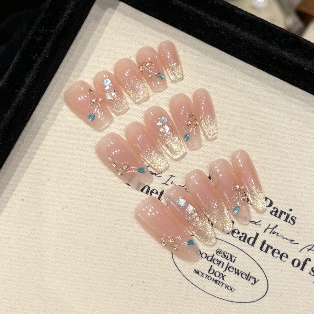 Nail Art Full Cat Eye - Handmade Nude Press on Nails Luxury
