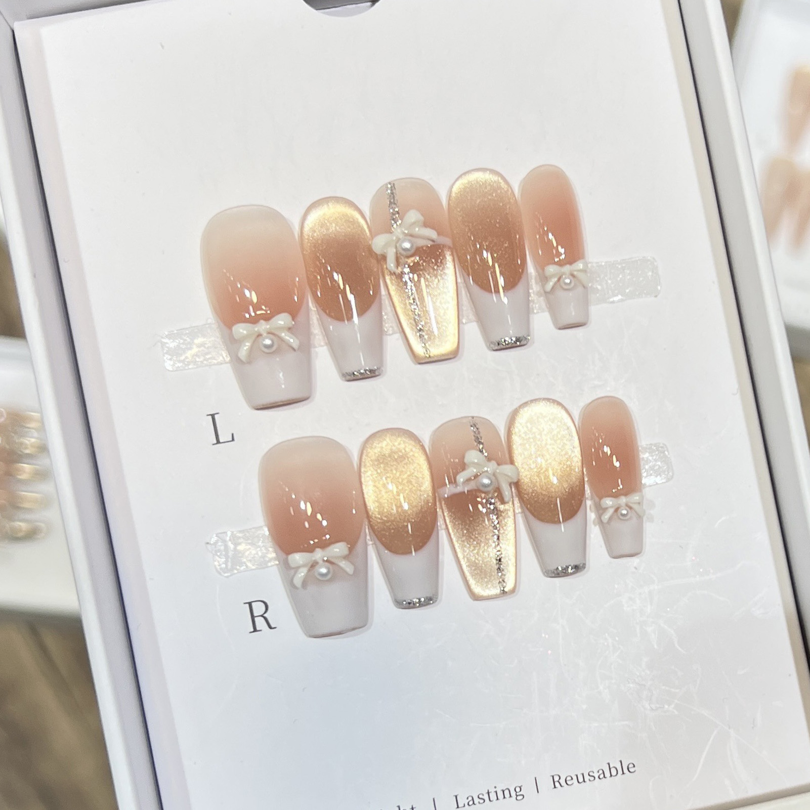 Nail Art Pink Cat Eye - 10PCS Women Pink Press on Nails