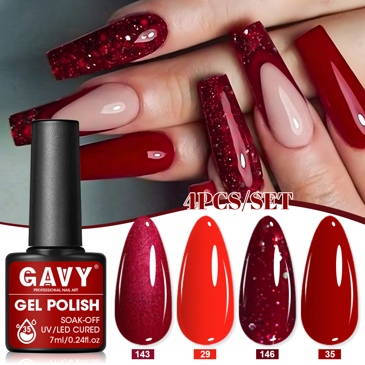 4Pcs Wine Red Solid Glitter Ge - Nail Art Red Wine recension och pris