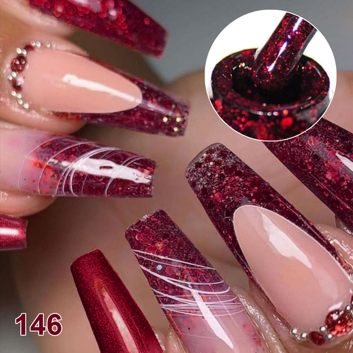 4Pcs Wine Red Solid Glitter Ge - Nail Art Red Wine recension och pris