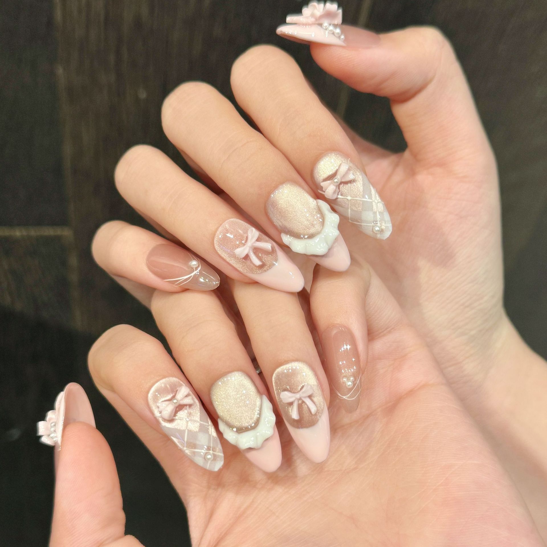10pcs Handmade Press on Nails  - Nail Art Pink Cat Eye recension och pris
