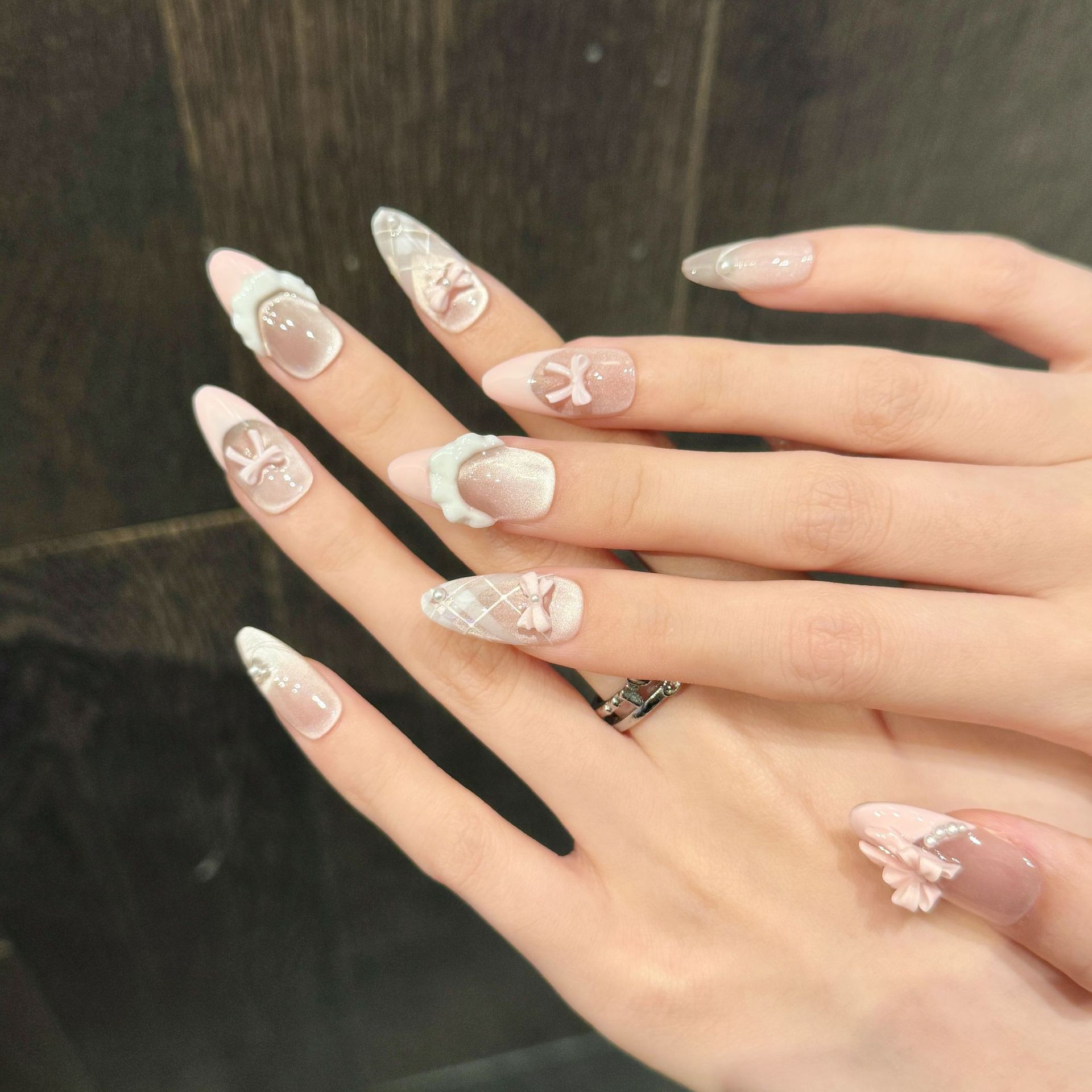 10pcs Handmade Press on Nails  - Nail Art Pink Cat Eye recension och pris