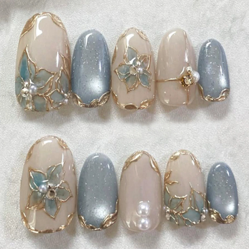 24pcs Blue Cat Eye Almond Pres - Nail Art Full Cat Eye recension och pris
