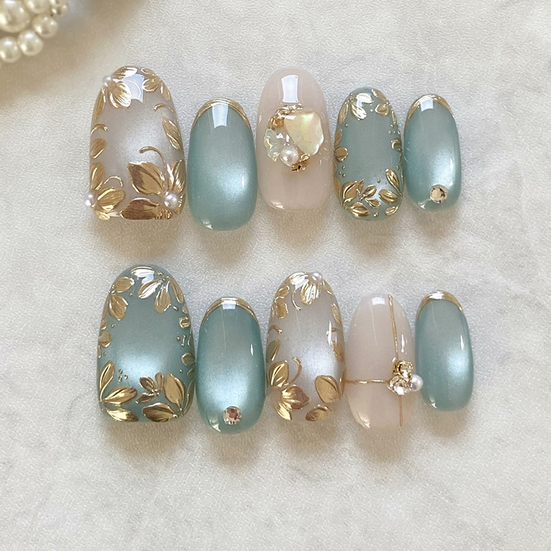 24pcs Blue Cat Eye Almond Pres - Nail Art Full Cat Eye recension och pris