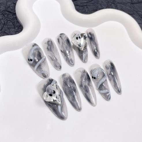 10pcs Long Gray Cat Eye Oval H - Nail Art Full Cat Eye recension och pris