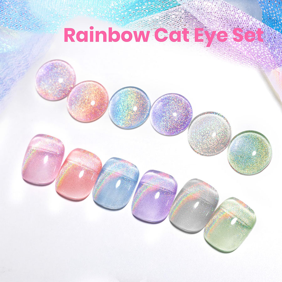 QAZIXU 1/6 Pcs Rainbow Cat Eye - Nail Art Pink Cat Eye recension och pris