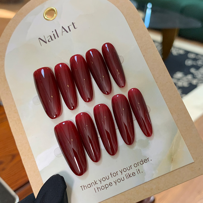 10pcs Wine Red Long Oval Handm - Nail Art Red Wine recension och pris