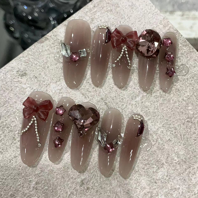 10pcs Wine Red Long Oval Handm - Nail Art Red Wine recension och pris