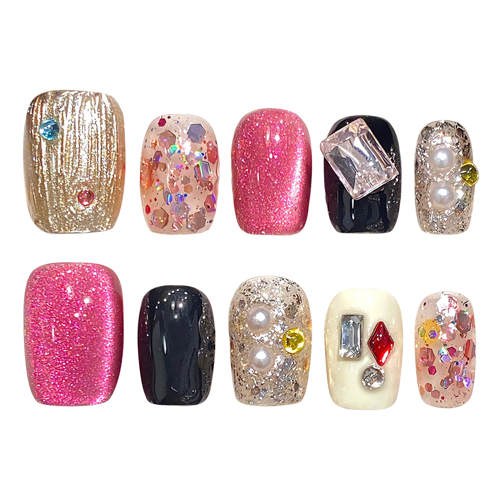 Handmade Press on Nails Glitte - Nail Art Pink Cat Eye recension och pris
