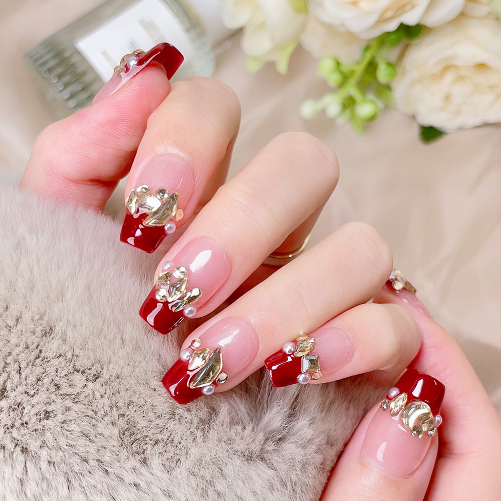 10pcs Short Trapezoid Handmade - Nail Art Red Wine recension och pris