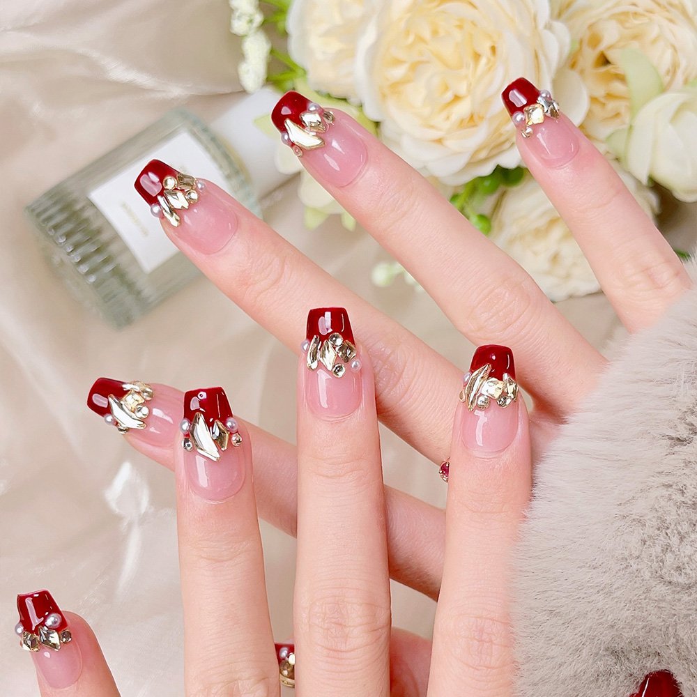 10pcs Short Trapezoid Handmade - Nail Art Red Wine recension och pris