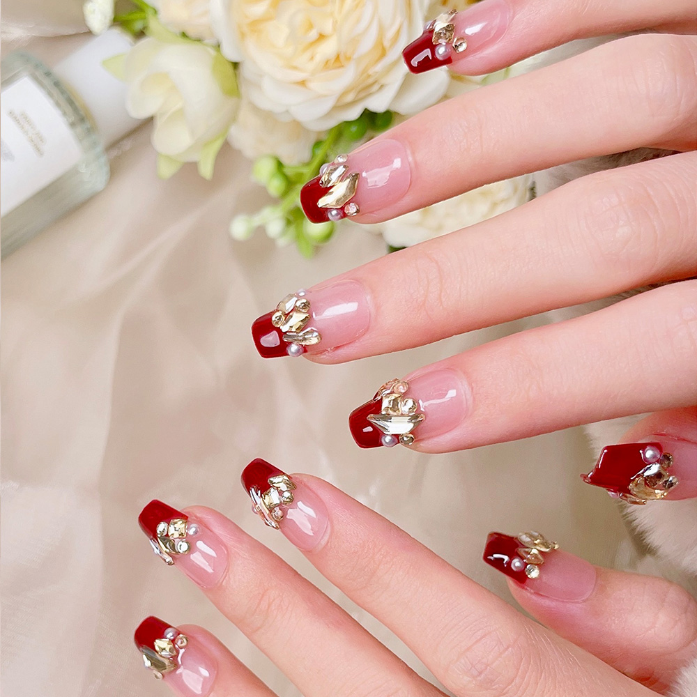 10pcs Short Trapezoid Handmade - Nail Art Red Wine recension och pris