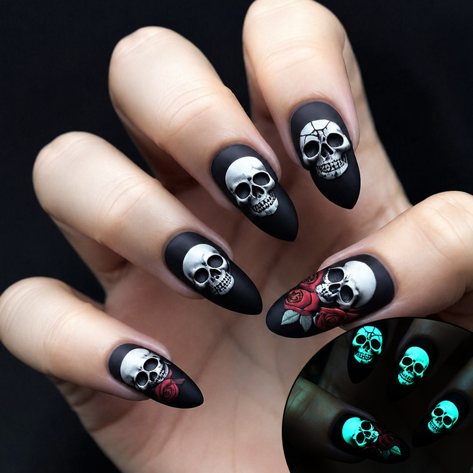 Fake Nails Glow in Dark Press  - Nail Art Gothic recension och pris