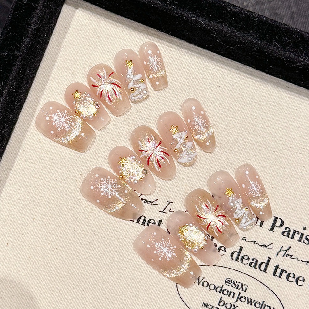 Handmade Nude Press on Nails L - Nail Art Full Cat Eye recension och pris