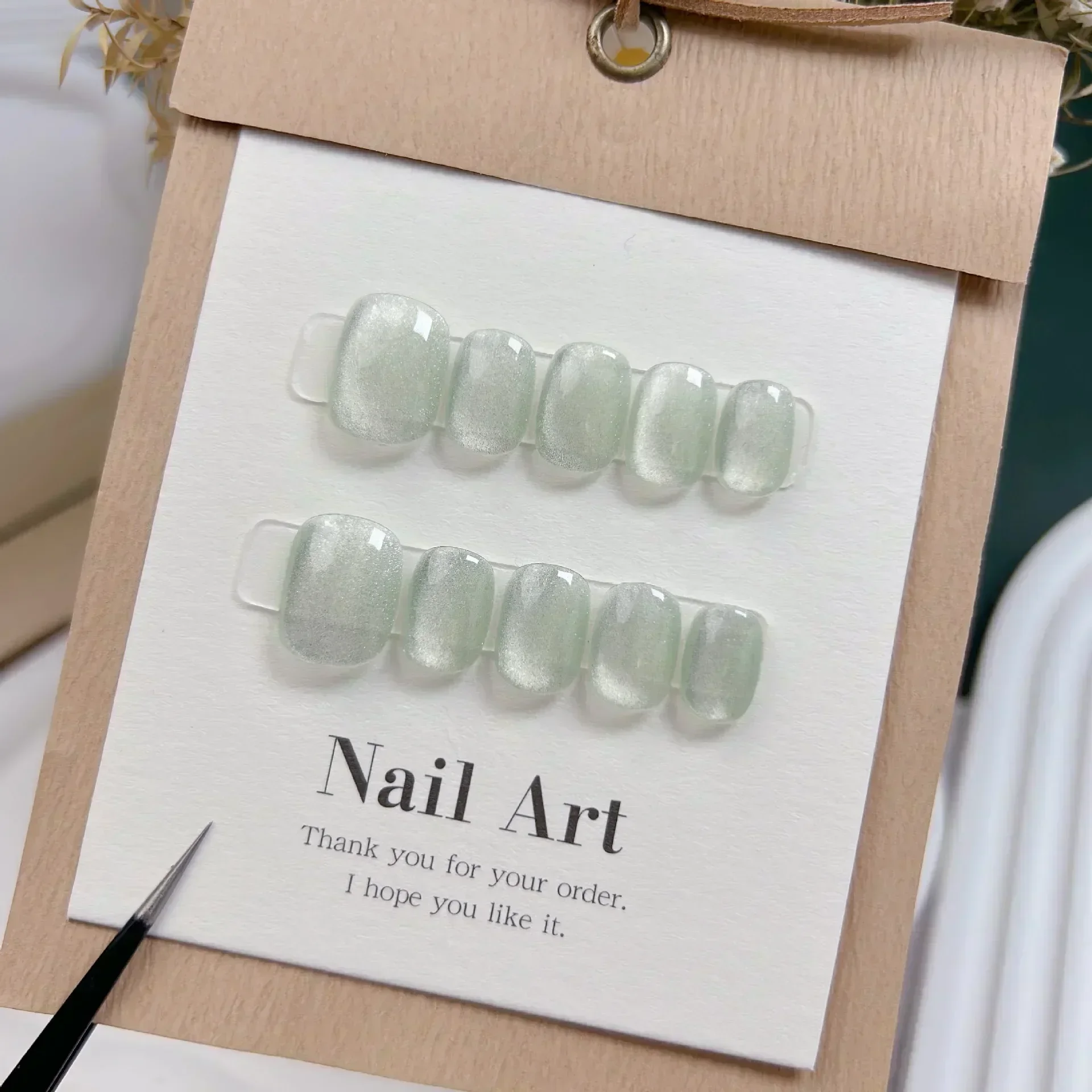 10Pcs Short Handmade Light Gre - Nail Art Full Cat Eye recension och pris
