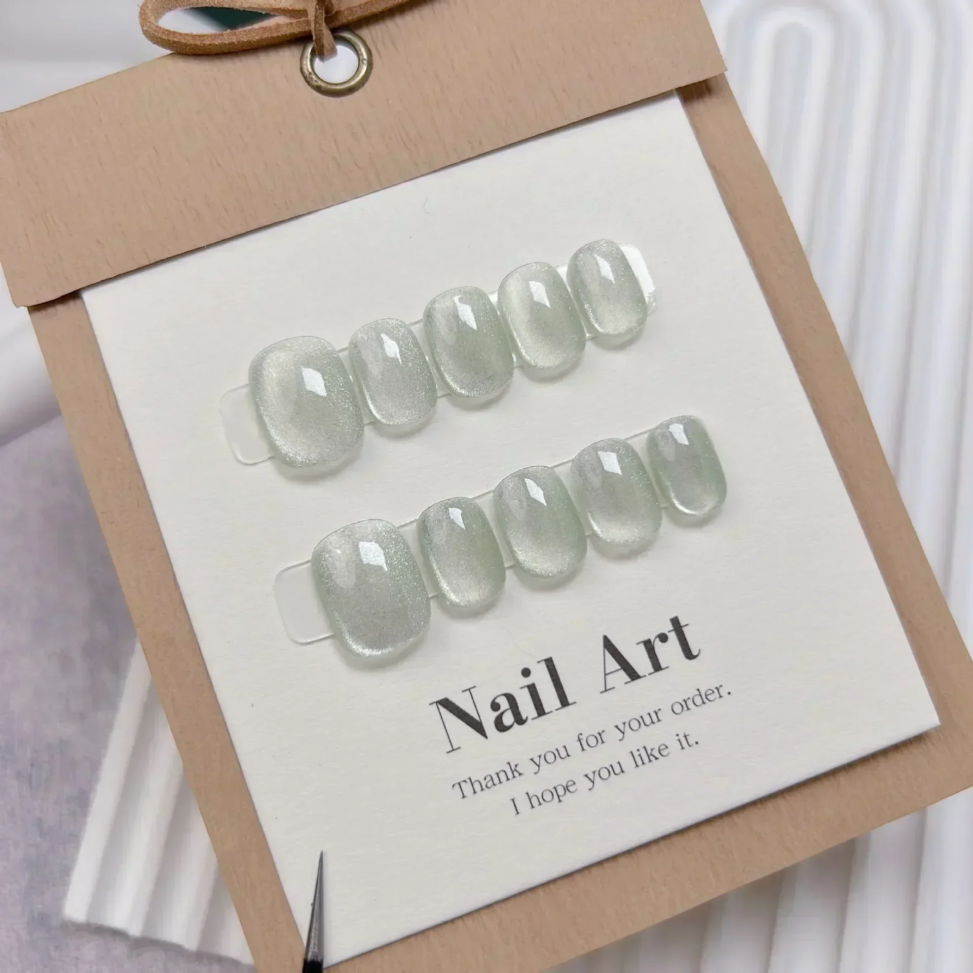 10Pcs Short Handmade Light Gre - Nail Art Full Cat Eye recension och pris